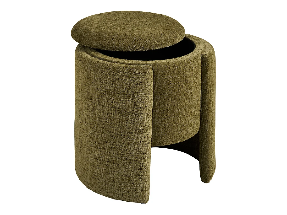Walsdorf - Rund sittpuff i grön chenille ø42x44 cm