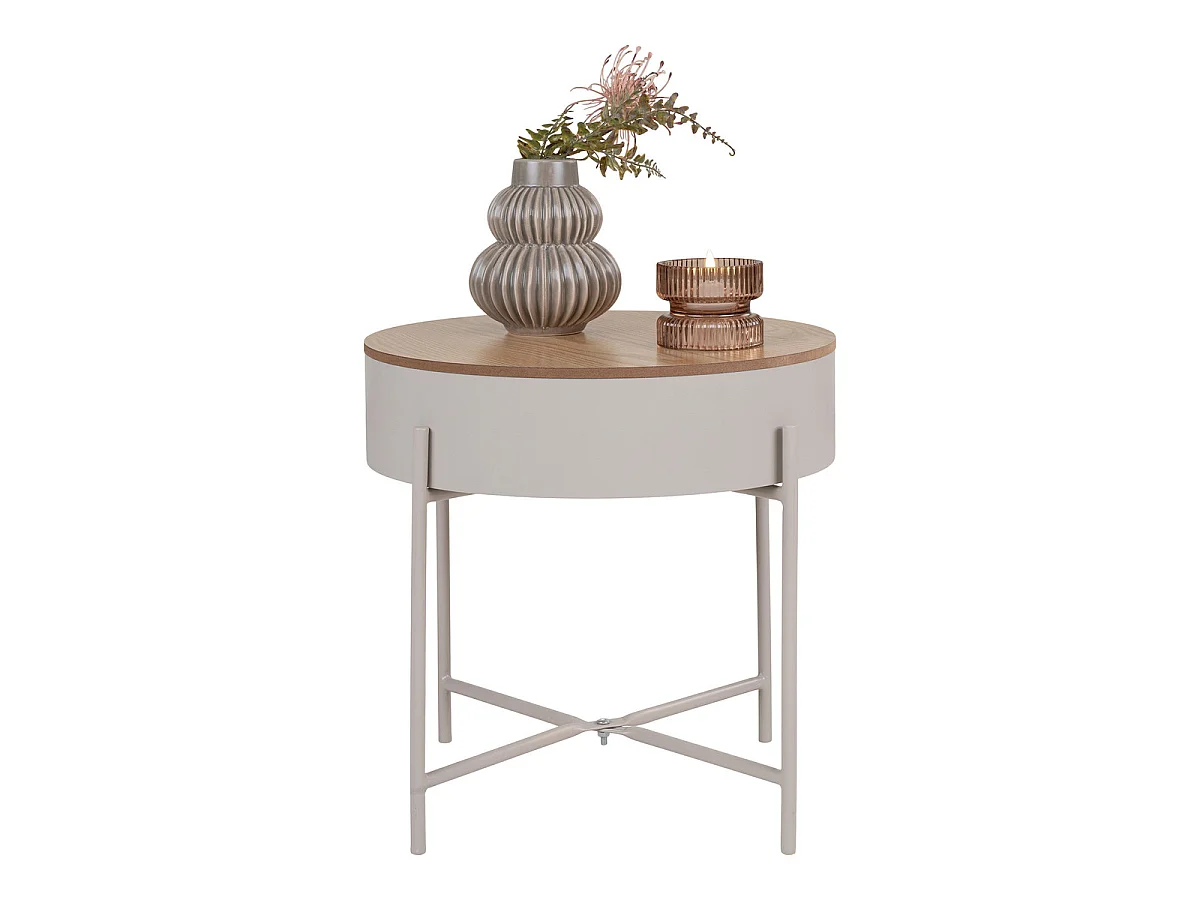 Salontafel Sisco in staal beige met blad naturel ø40x40 cm