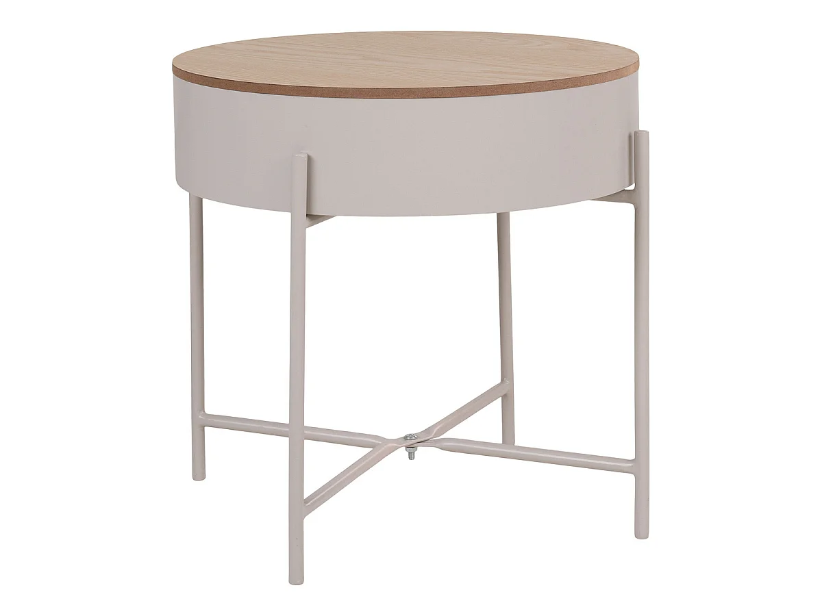 Salontafel Sisco in staal beige met blad naturel ø40x40 cm