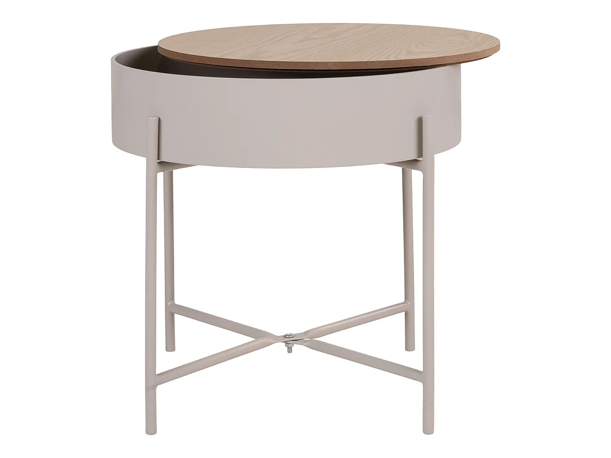 Salontafel Sisco in staal beige met blad naturel ø40x40 cm