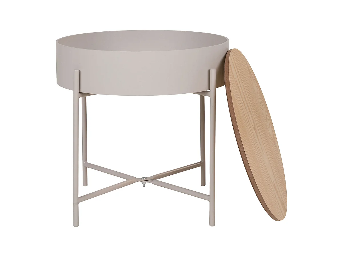 Salontafel Sisco in staal beige met blad naturel ø40x40 cm