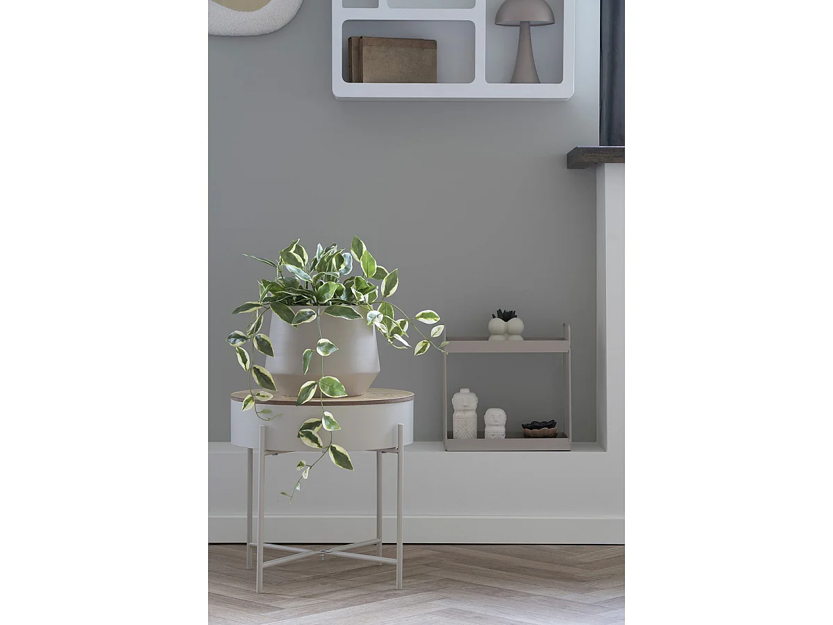 Salontafel Sisco in staal beige met blad naturel ø40x40 cm
