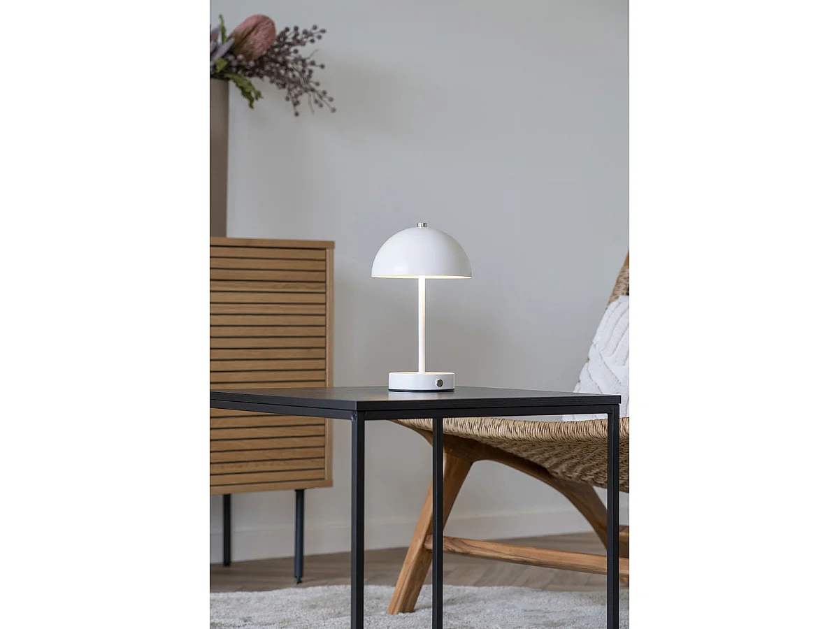 Oplaadbare tafellamp Holt van wit metaal 15x25 cm