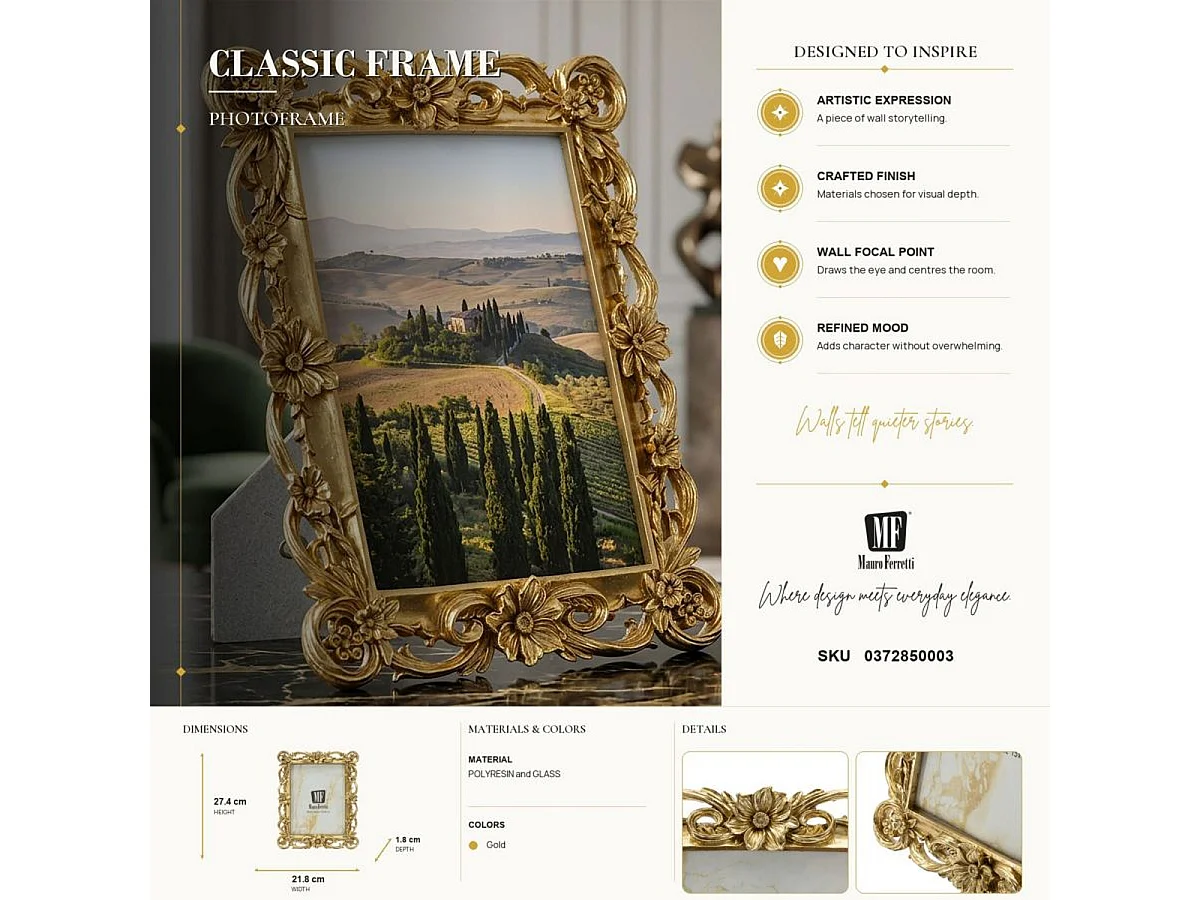 Cornice portafoto Classic oro dal profilo tradizionale 15x20 cm