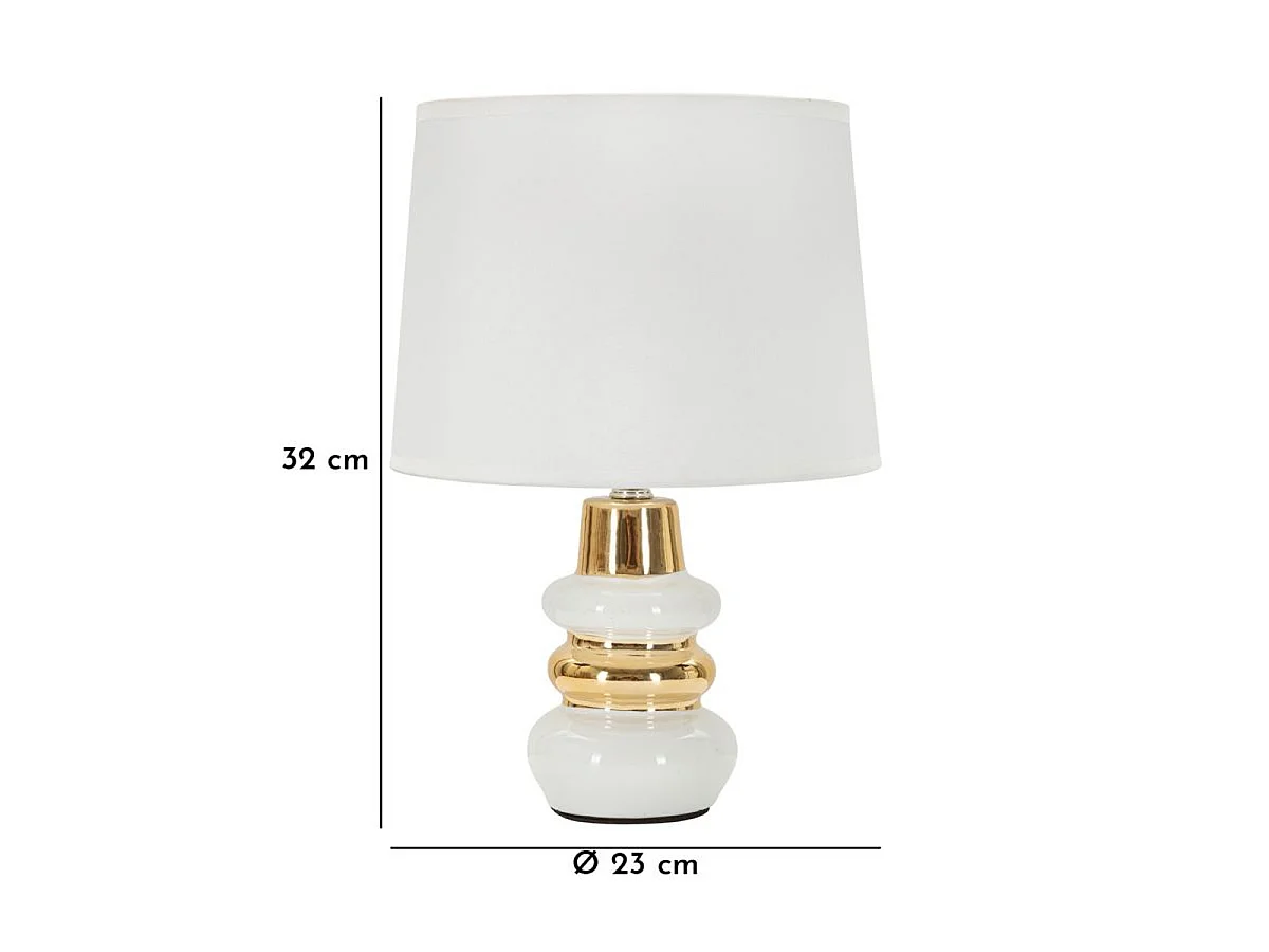 Tafellamp Liara Wit en Goud van keramiek met stoffen kap — Ø 23×32 cm