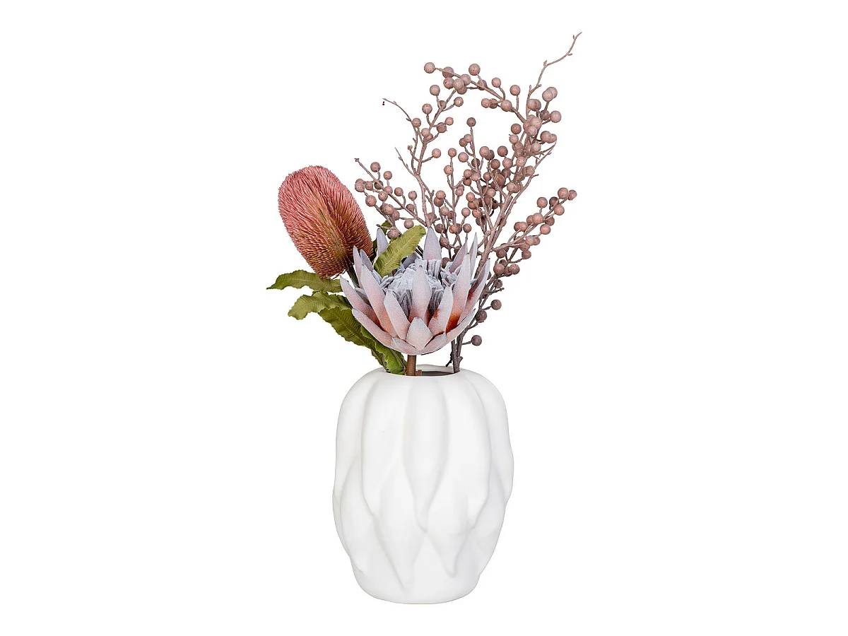 Vaso in Ceramica Beige con Superficie a Rilievo — 19,5×26 cm