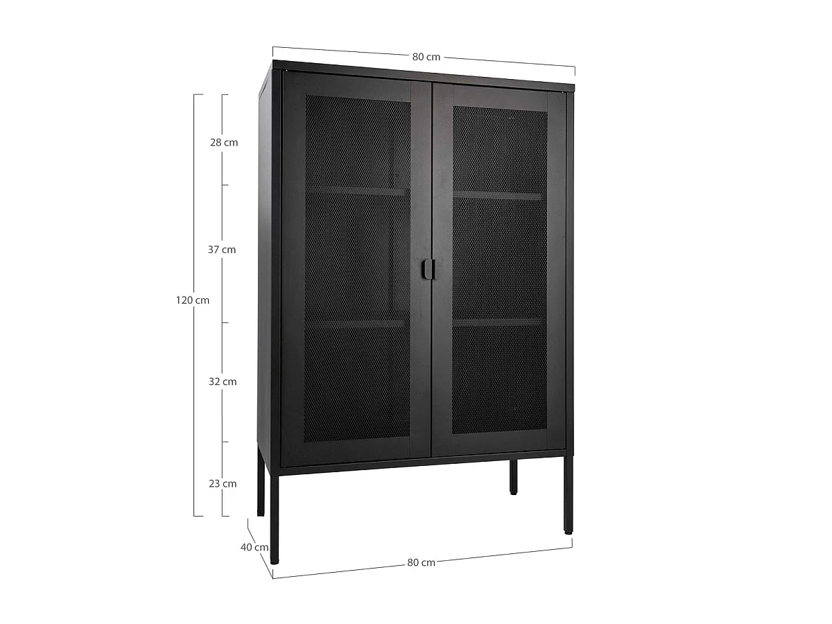 Kledingkast Melbourne van zwart staal met 2 gaasdeuren, 80×40×120 cm