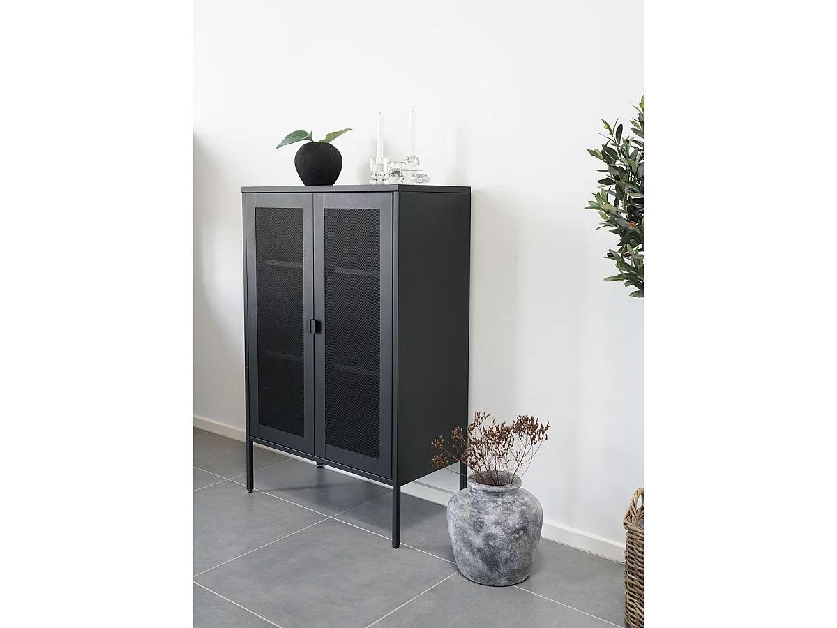 Kledingkast Melbourne van zwart staal met 2 gaasdeuren, 80×40×120 cm