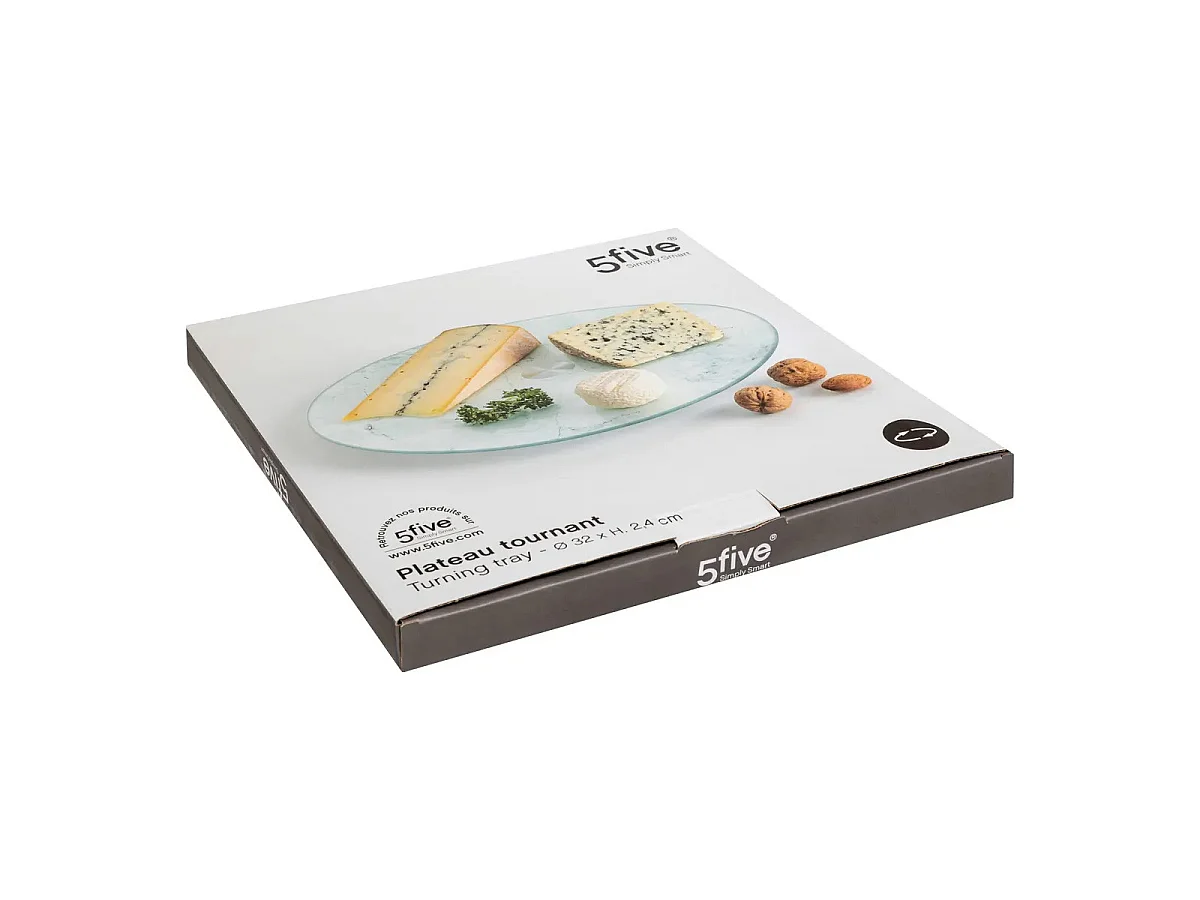Plateau Tournant en Verre "Effet Marbre" 31cm Blanc