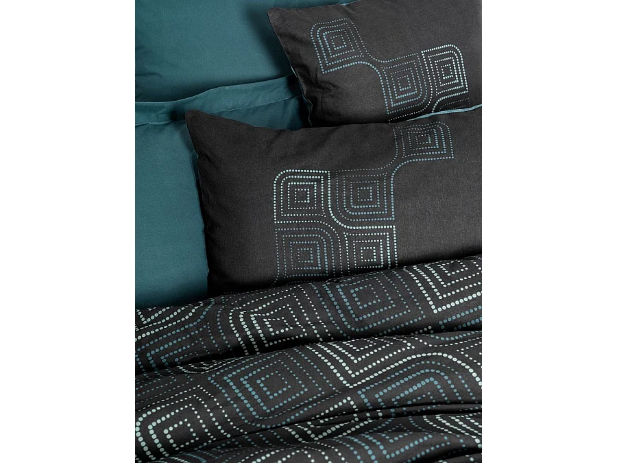 Parure de lit 140x200 cm AVERY Ranforce - Bleu pétrole - 1 housse de couette + 2 taies 60x60 cm