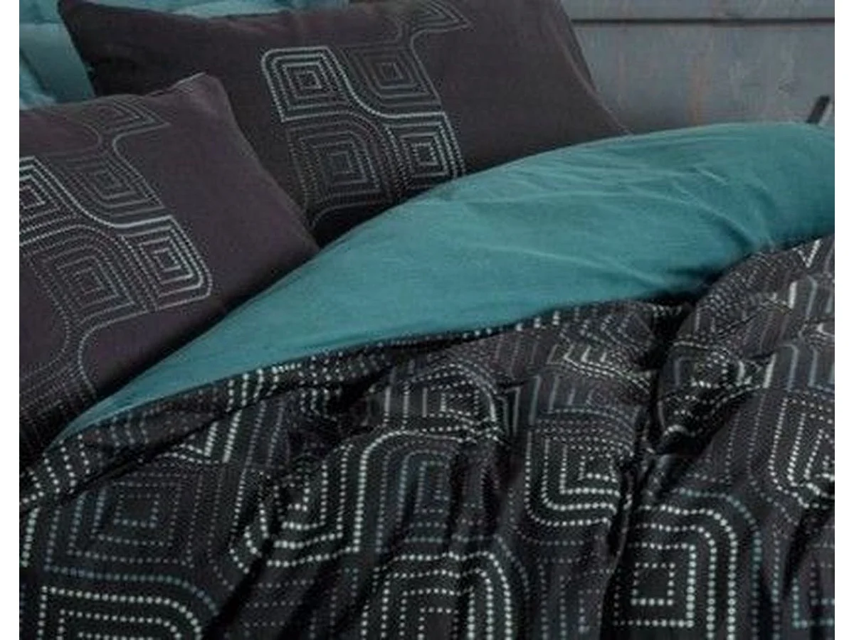 Parure de lit 140x200 cm AVERY Ranforce - Bleu pétrole - 1 housse de couette + 2 taies 60x60 cm
