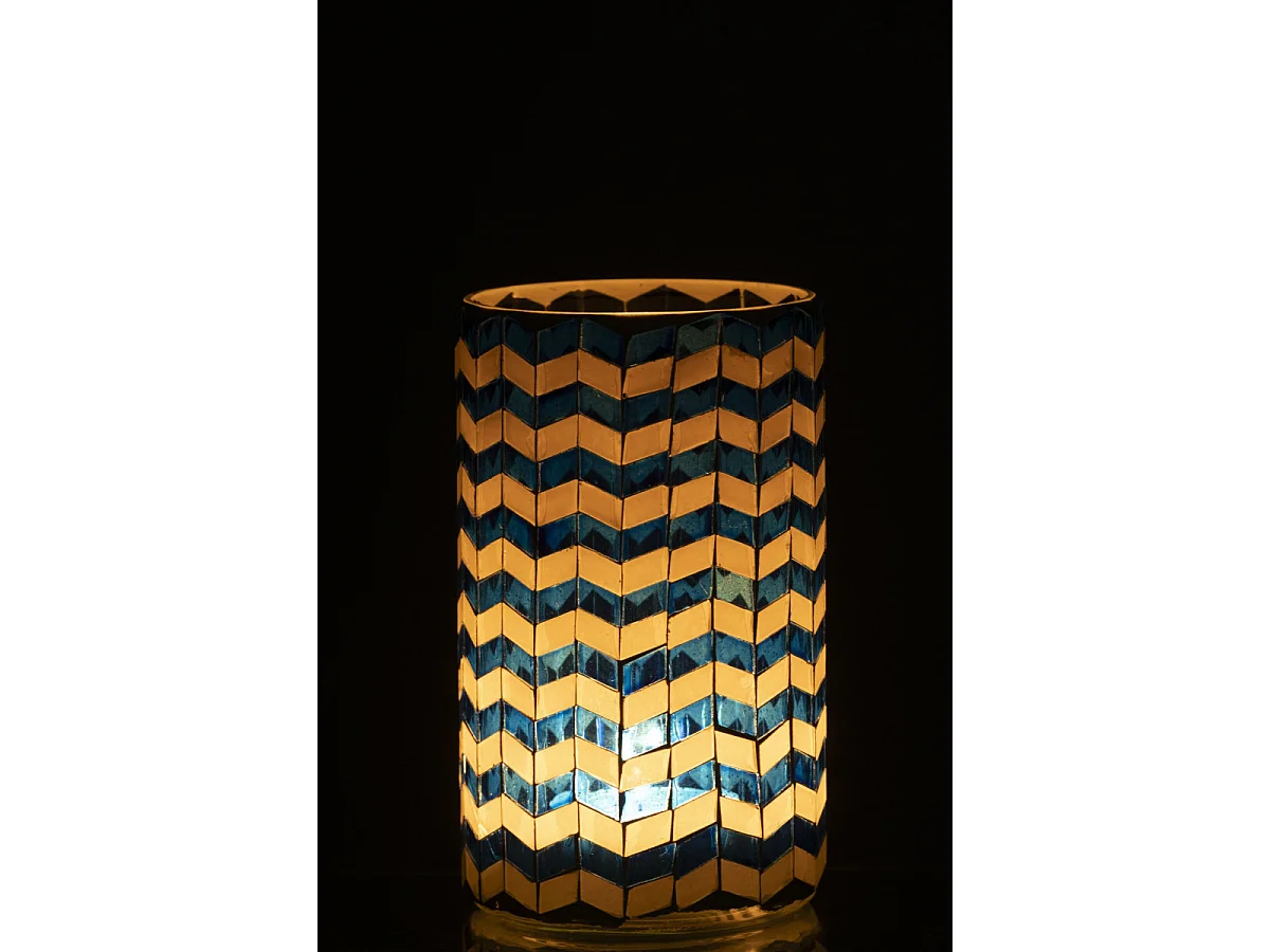 Photophore Chevrons en Verre "Santorin" 18cm Bleu