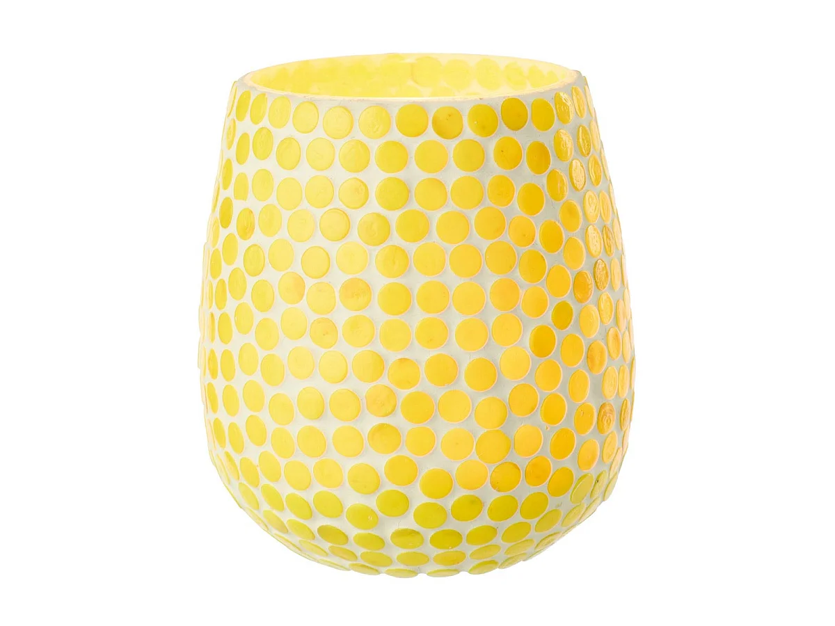 Photophore Mosaïque en Verre "Burl" 12cm Jaune