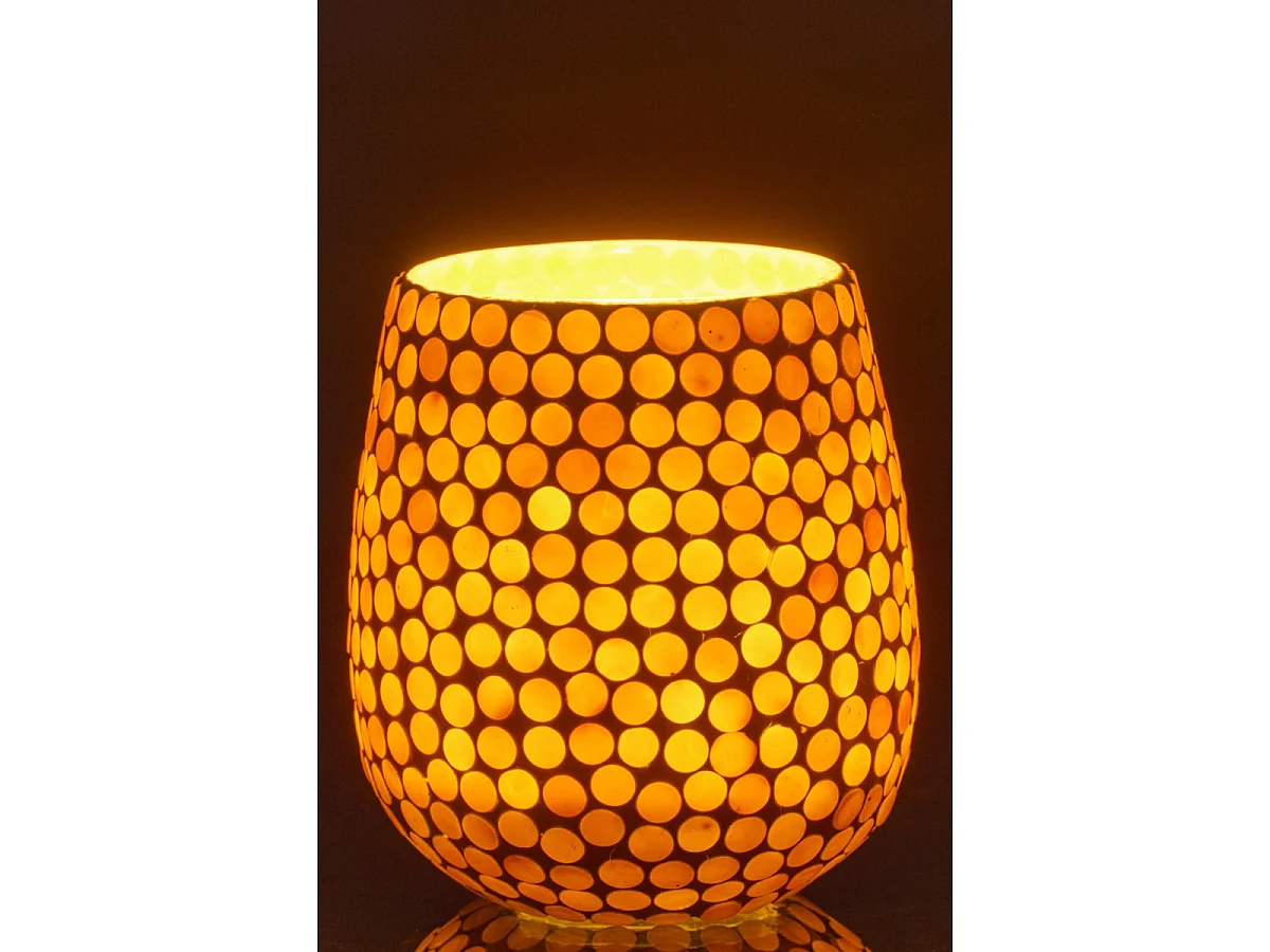 Photophore Mosaïque en Verre "Burl" 12cm Jaune