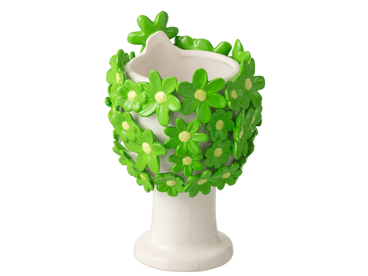 Cache-Pot Visage Fleuri "Dame" 24cm Blanc & Vert