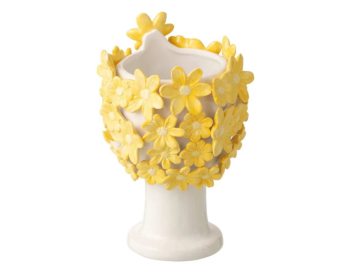 Cache-Pot Visage Fleuri "Dame" 24cm Blanc & Jaune