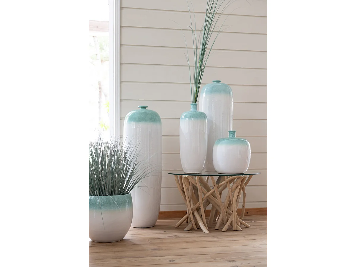 Cache-Pot en Céramique "Amos" 34cm Vert Menthe & Blanc