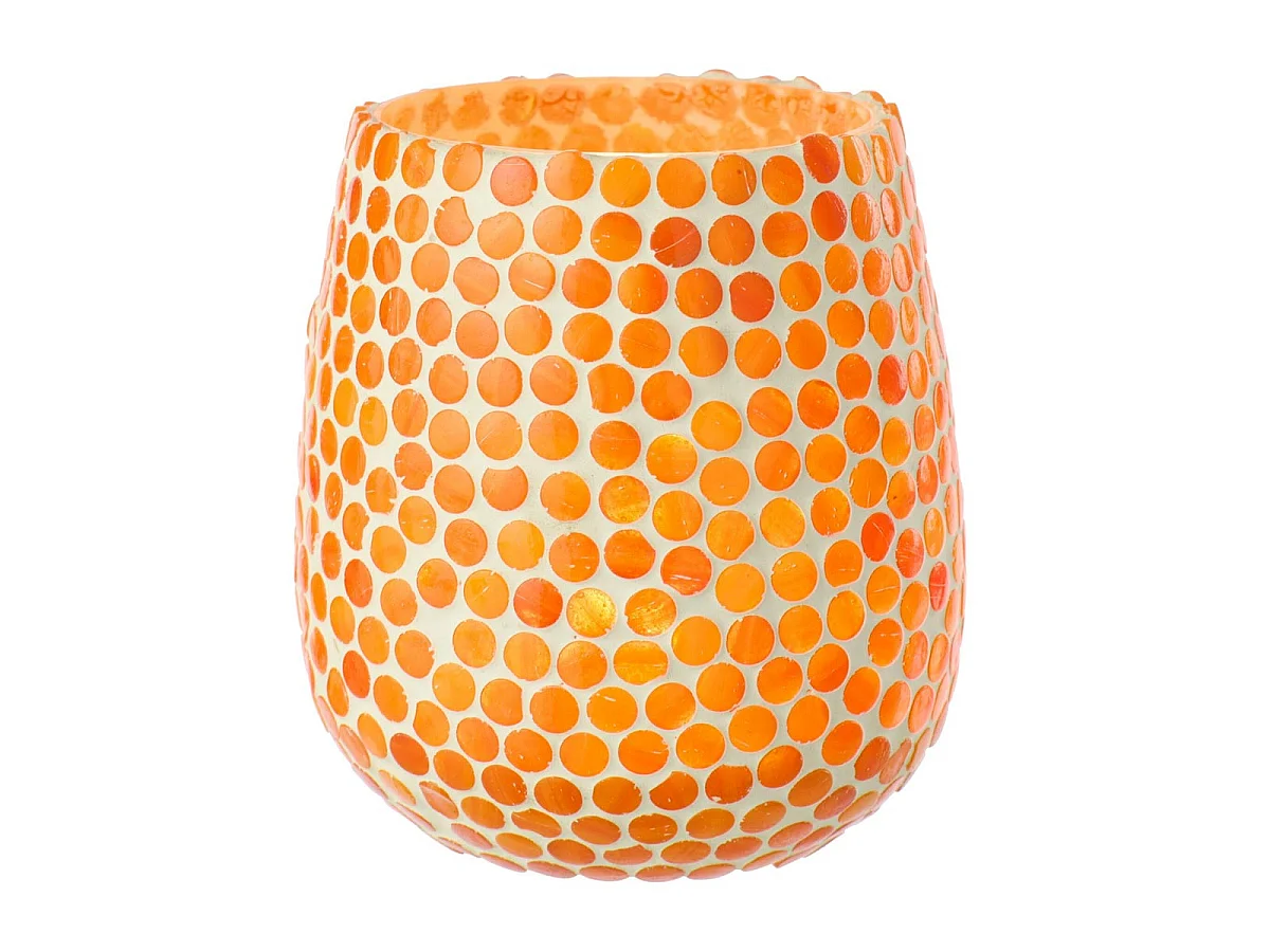 Photophore Mosaïque en Verre "Burl" 12cm Orange