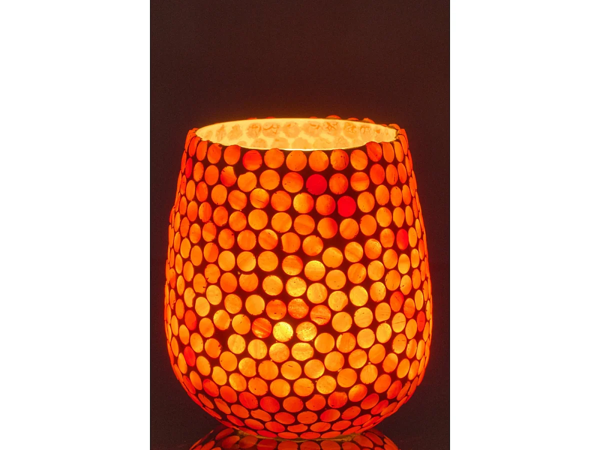 Photophore Mosaïque en Verre "Burl" 12cm Orange