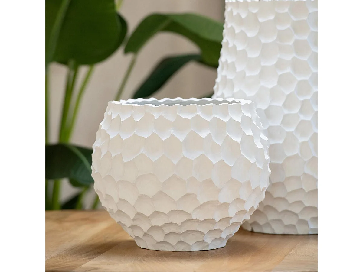 Cache-Pot Alvéolé en Ciment "Rocka" 39cm Blanc