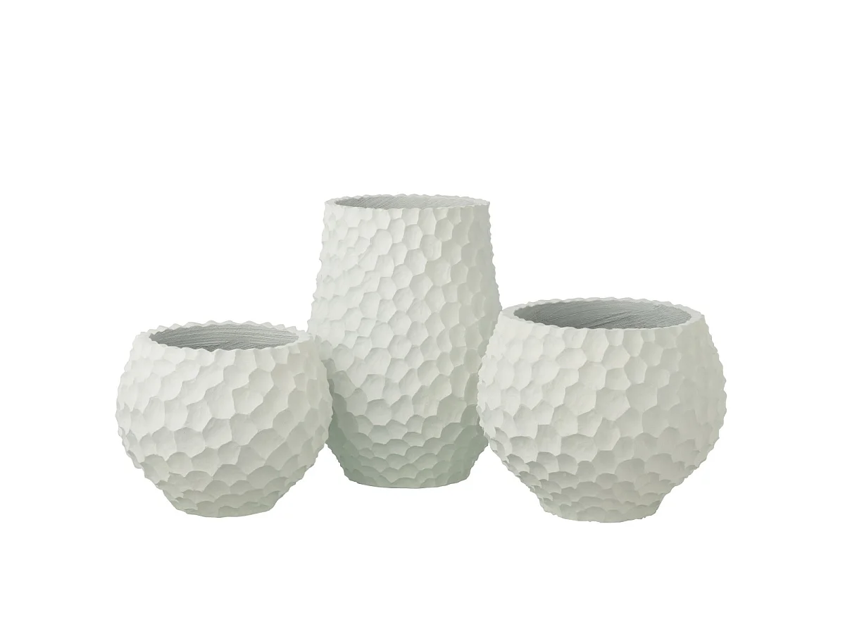 Cache-Pot Alvéolé en Ciment "Rocka" 34cm Blanc