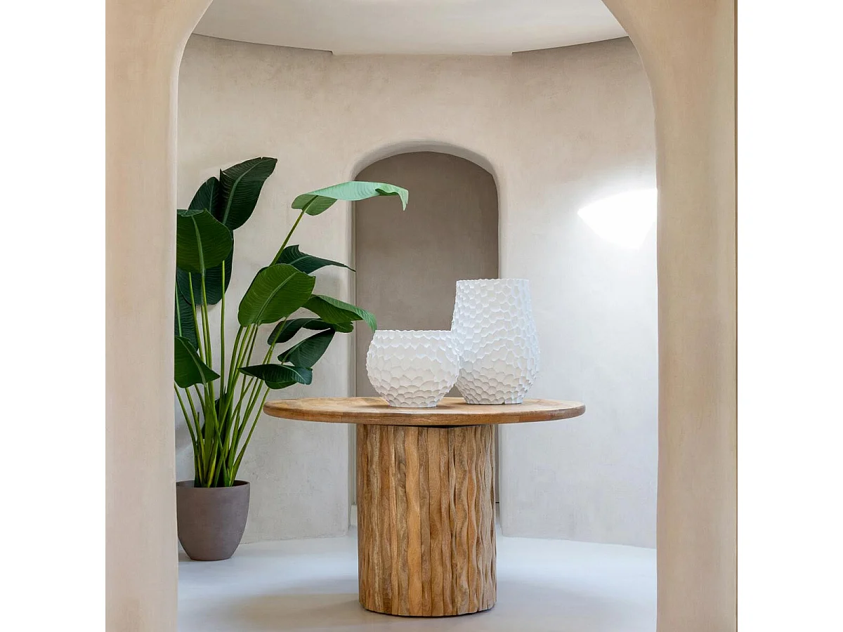 Cache-Pot Alvéolé en Ciment "Rocka" 34cm Blanc