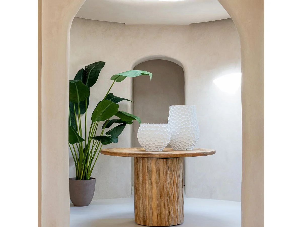 Cache-Pot Alvéolé en Ciment "Rocka" 48cm Blanc
