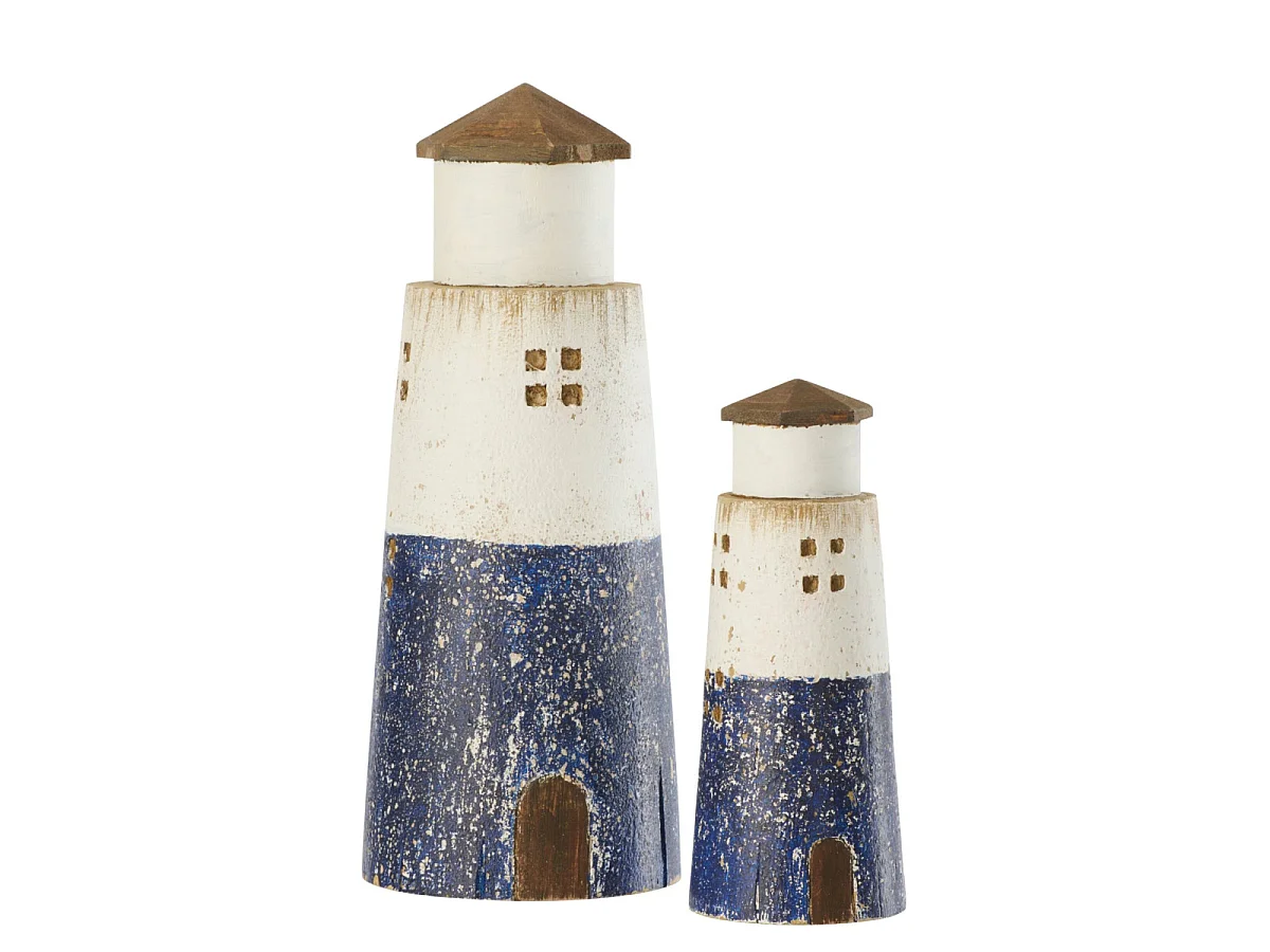 Phare Déco Vintage en Bois "Bréhat" 30cm Bleu Foncé