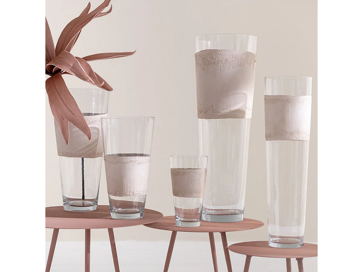 Vase Déco en Verre "Delph" 35cm Transparent & Beige