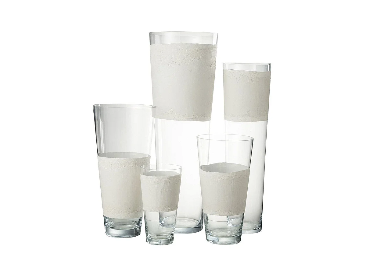 Vase Déco en Verre "Delph" 25cm Transparent & Blanc