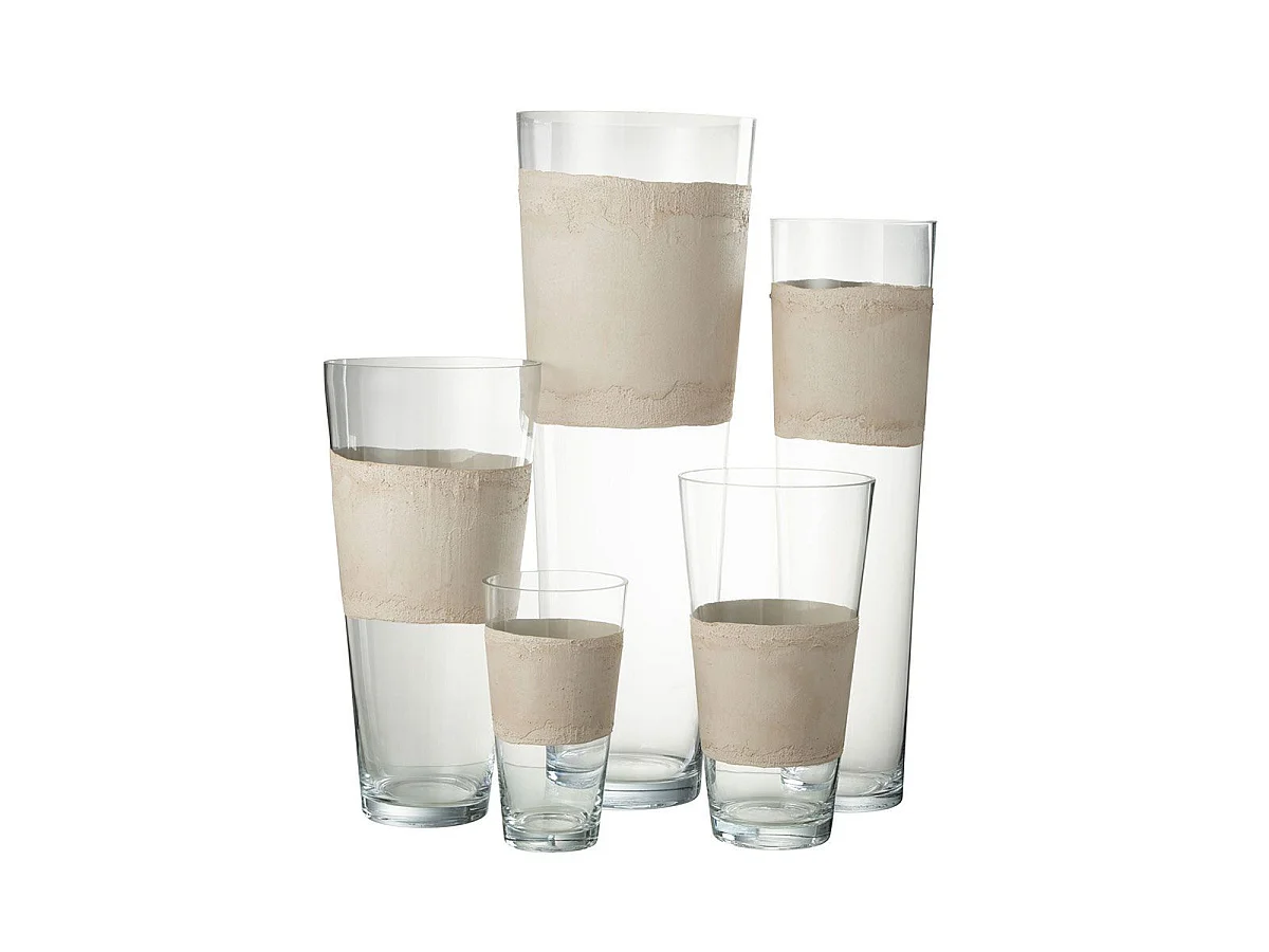 Vase Déco en Verre "Delph" 45cm Transparent & Beige