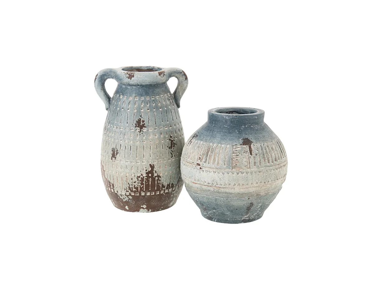 Cache-Pot Antique à Anses "Basil" 31cm Bleu
