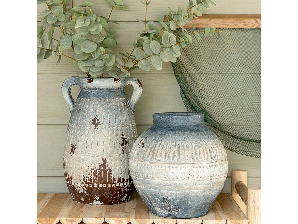 Cache-Pot Antique à Anses "Basil" 31cm Bleu