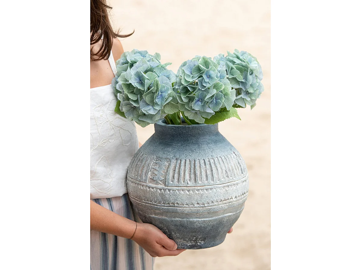 Cache-Pot Antique à Anses "Basil" 28cm Bleu