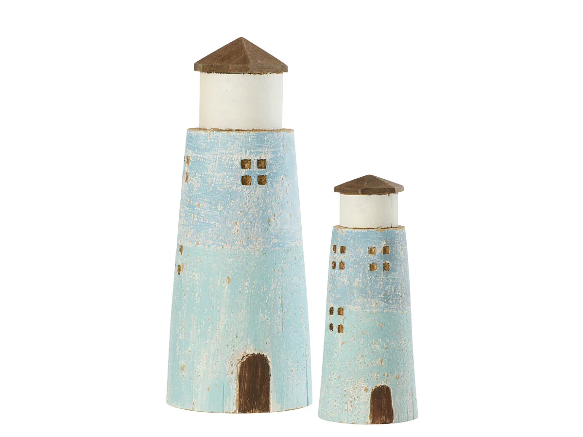 Phare Déco Vintage en Bois "Bréhat" 30cm Bleu Clair