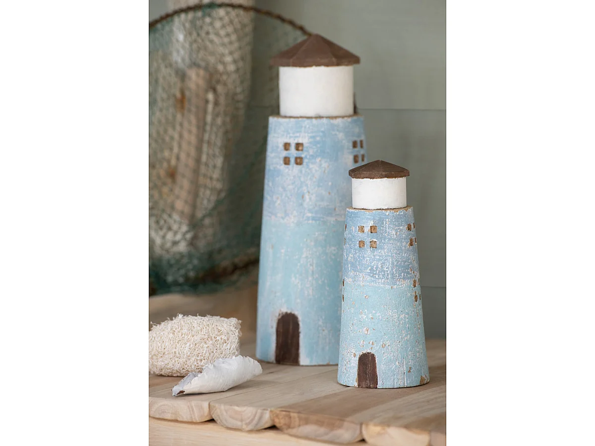 Phare Déco Vintage en Bois "Bréhat" 30cm Bleu Clair