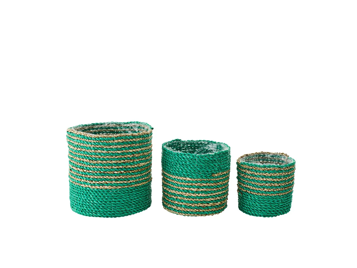 Lot de 3 Cache-Pots en Raphia "Van" 20cm Vert Foncé