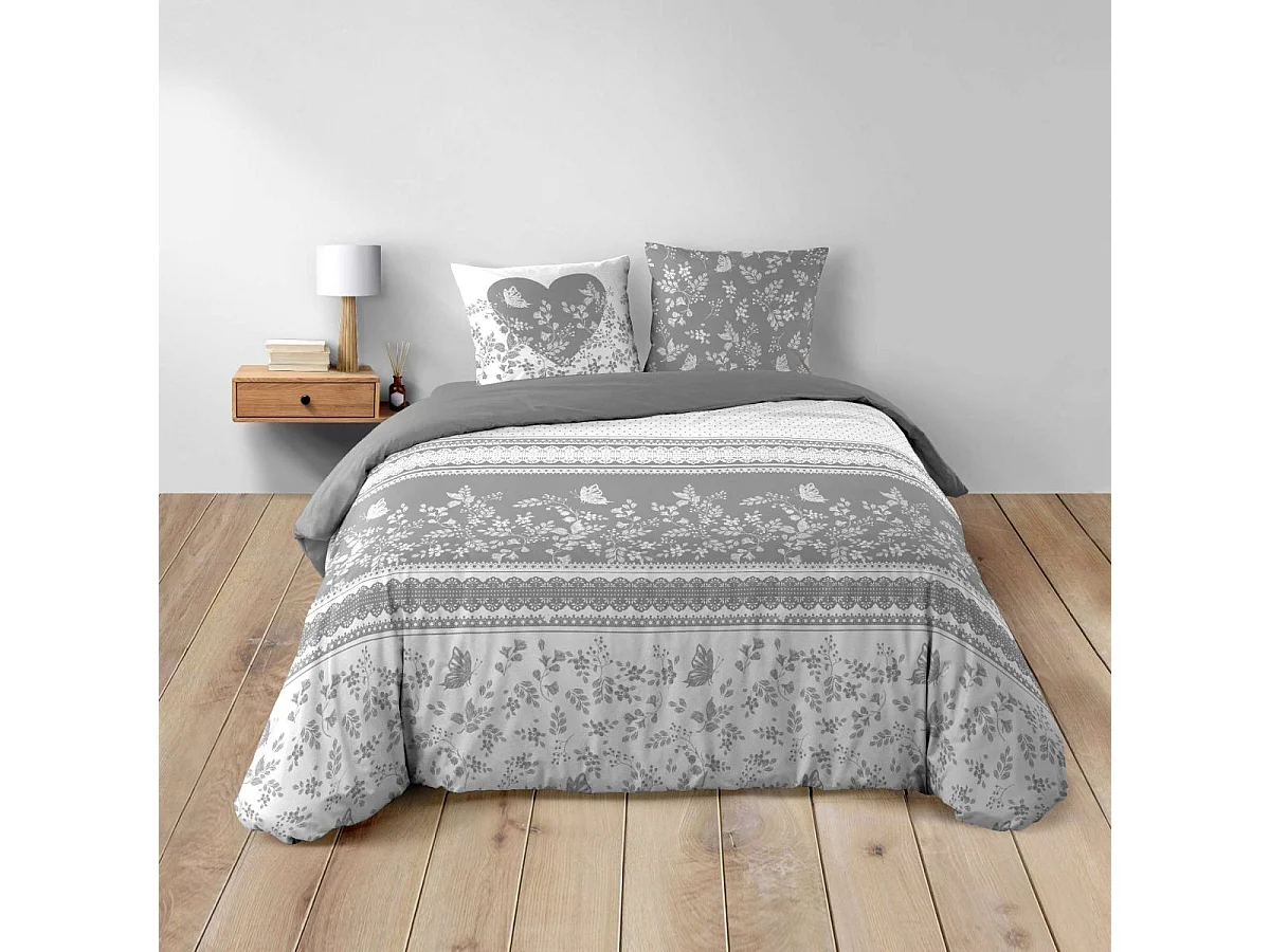 Parure de Lit 3 Pièces "Annie" 240x220cm Gris