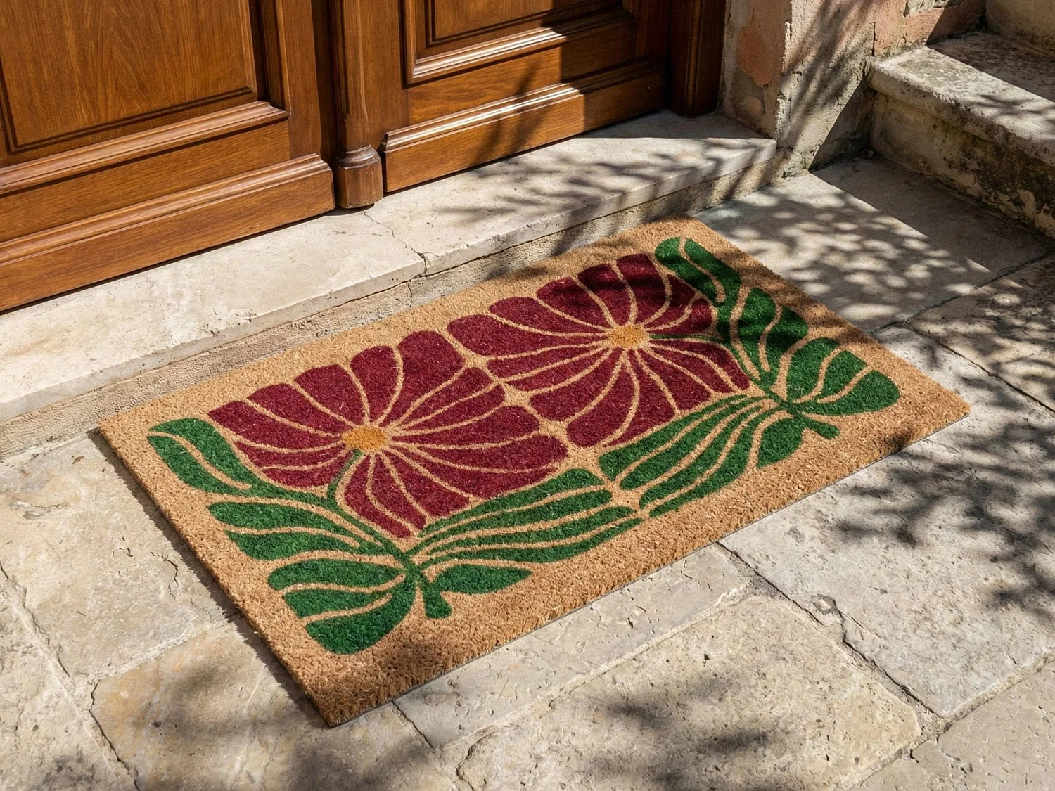 Paillasson TANALIAN Multicolore 50 x 80 cm Fleur Fibre de coco