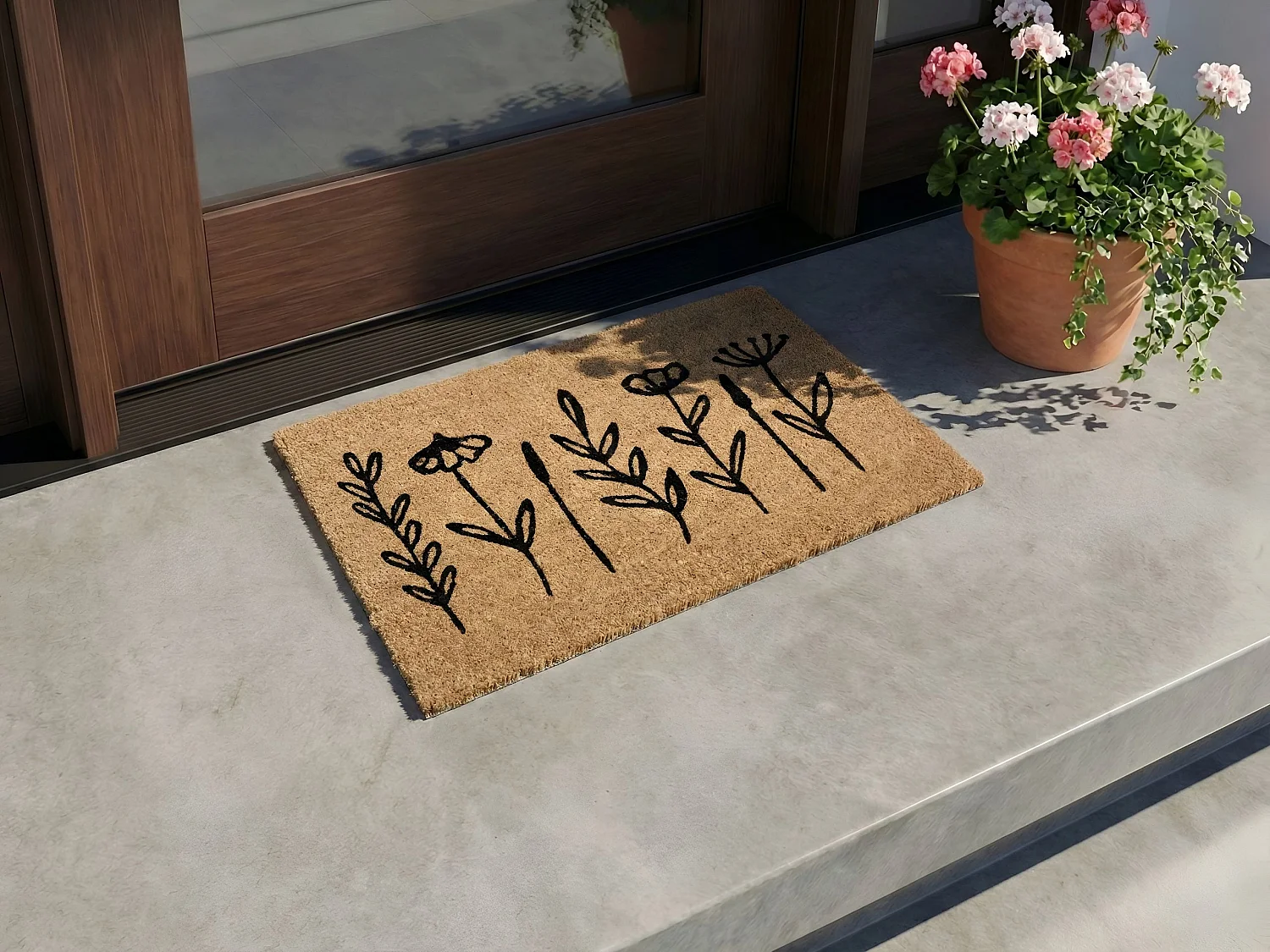 Paillasson AGIAK Naturel 40 x 60 cm Fleur Fibre de coco
