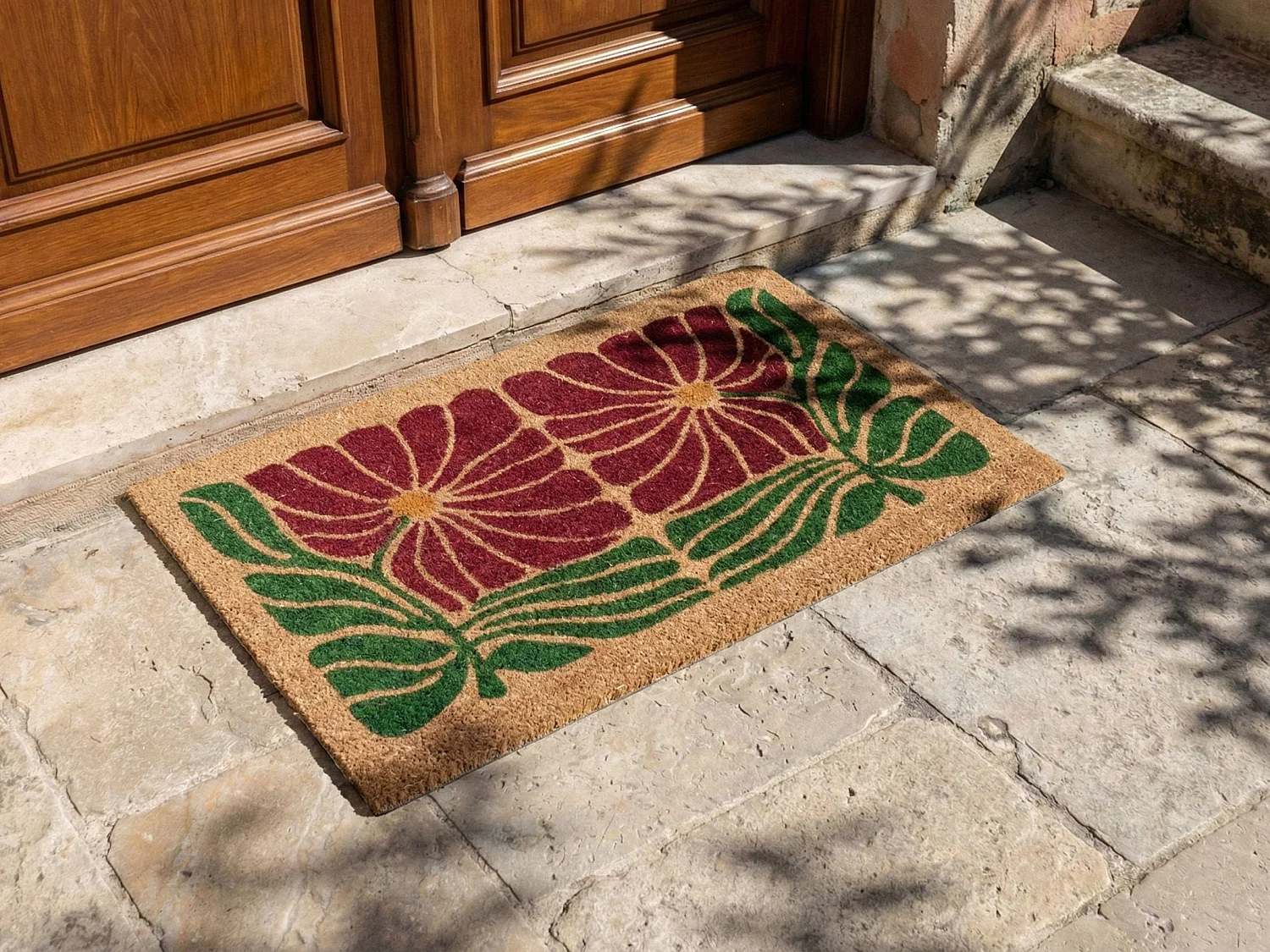 Paillasson TANALIAN Multicolore 45 x 75 cm Fleur Fibre de coco