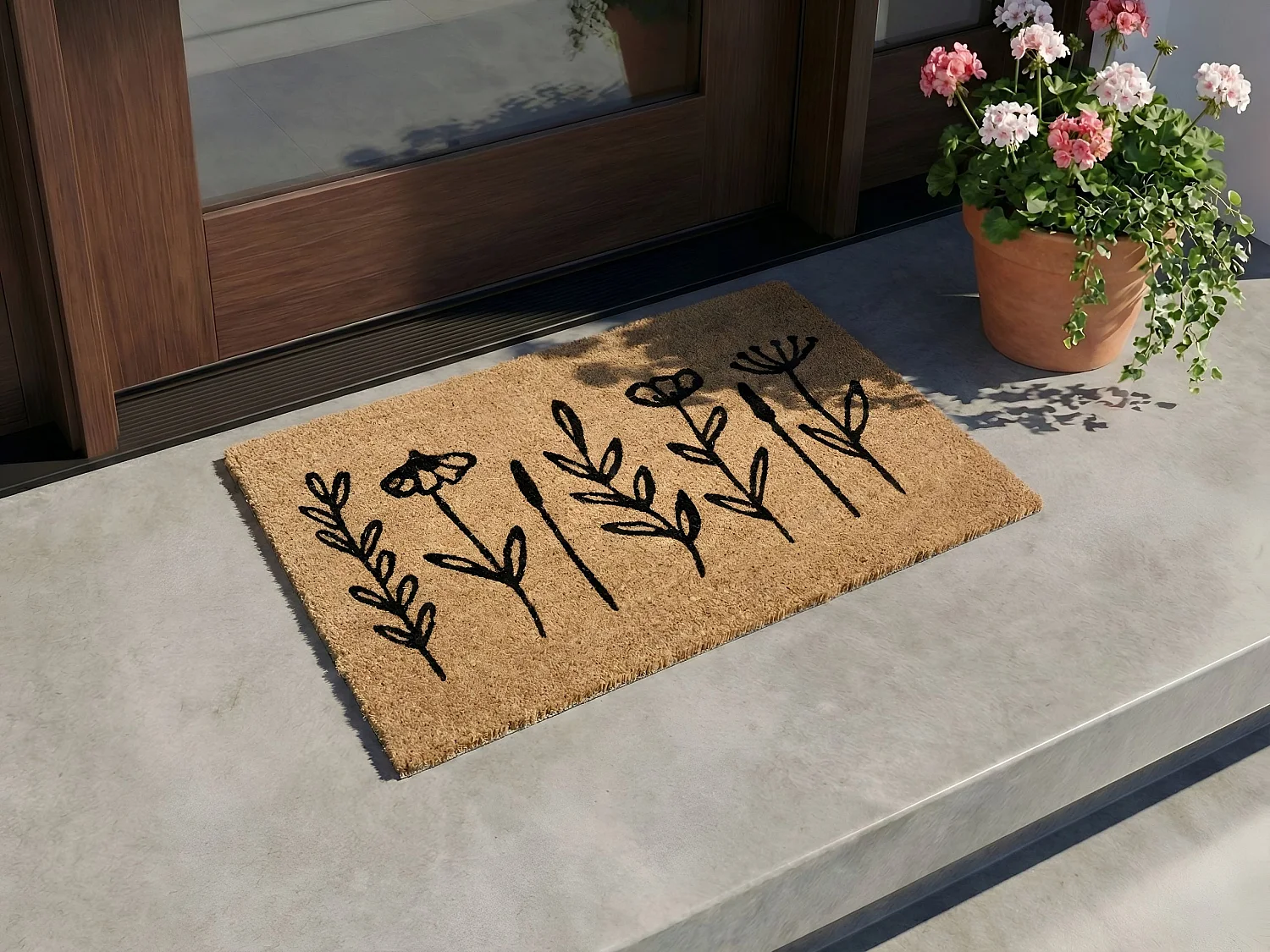 Paillasson AGIAK Naturel 45 x 75 cm Fleur Fibre de coco
