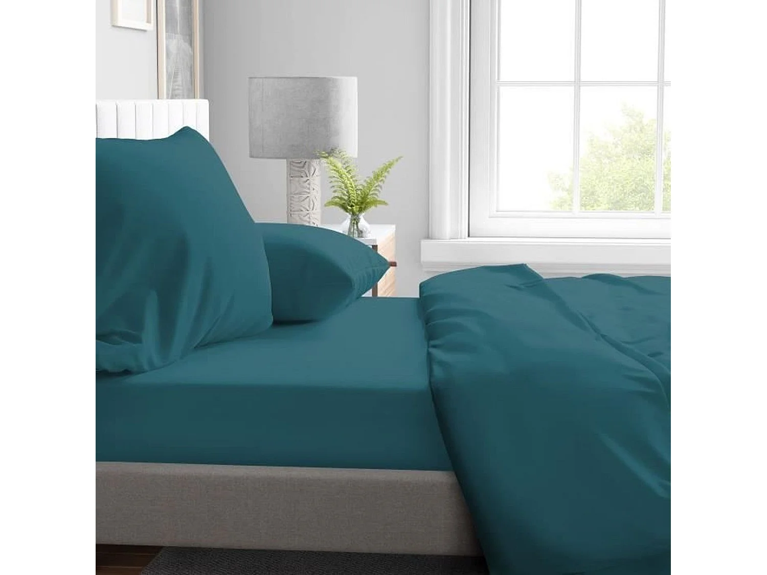 Drap housse microfibre 82 g - 160 x 200 cm - Bonnet 30 cm - Bleu canard