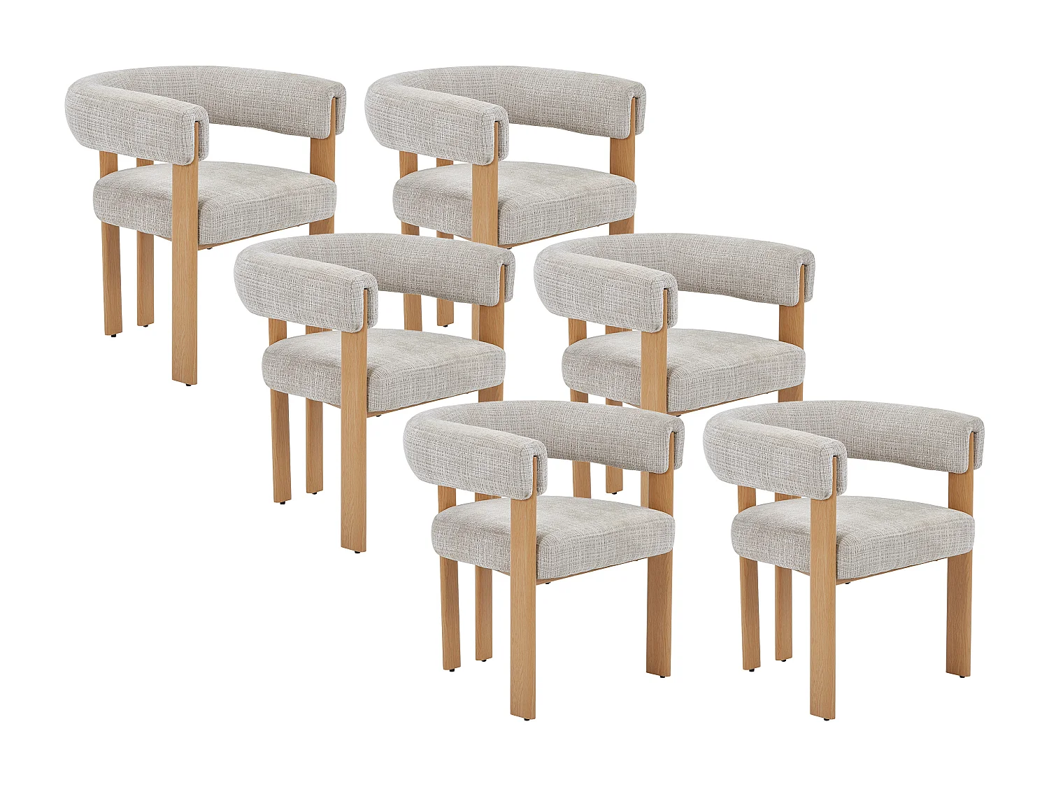 Lot de 6 chaises en tissu texturé et métal effet bois - Beige et naturel clair - VOLOSKA