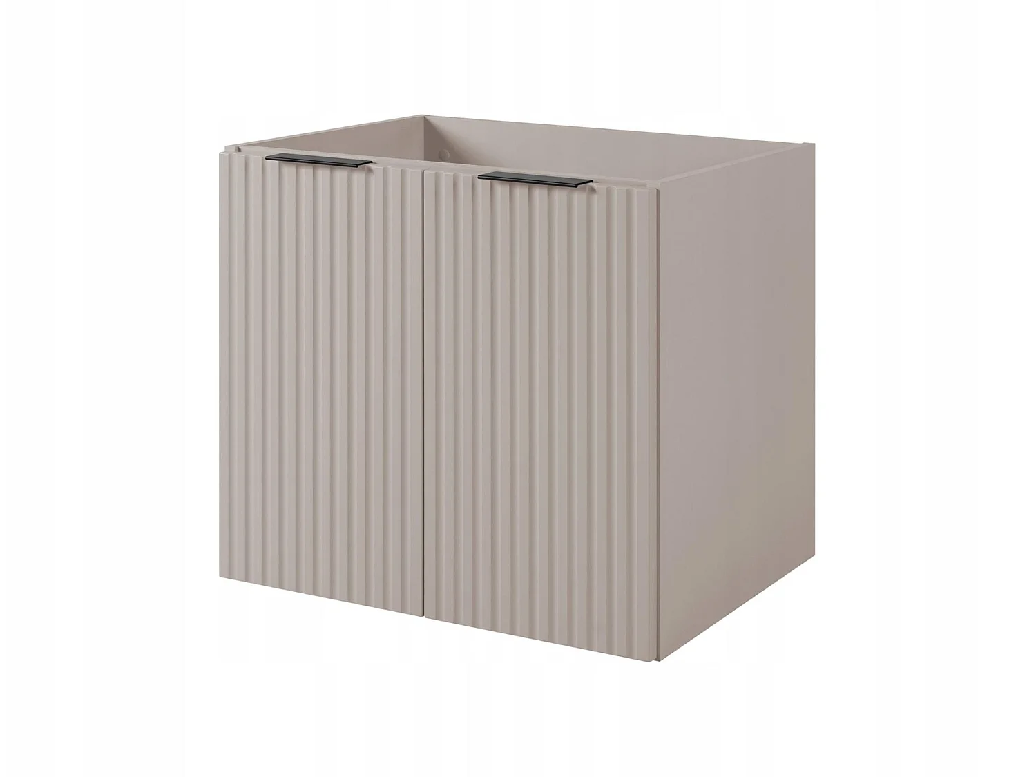 Waschbeckenunterschrank 140cm - Hängend - Geriffelt Kaschmir - weiße Platte – RODAN