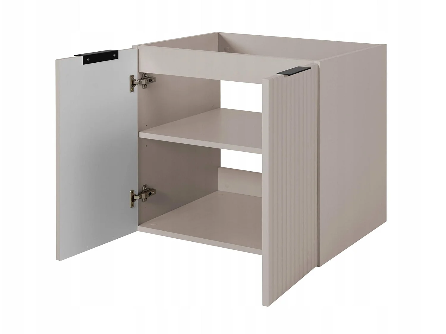 Waschbeckenunterschrank 140cm - Hängend - Geriffelt Kaschmir - weiße Platte – RODAN