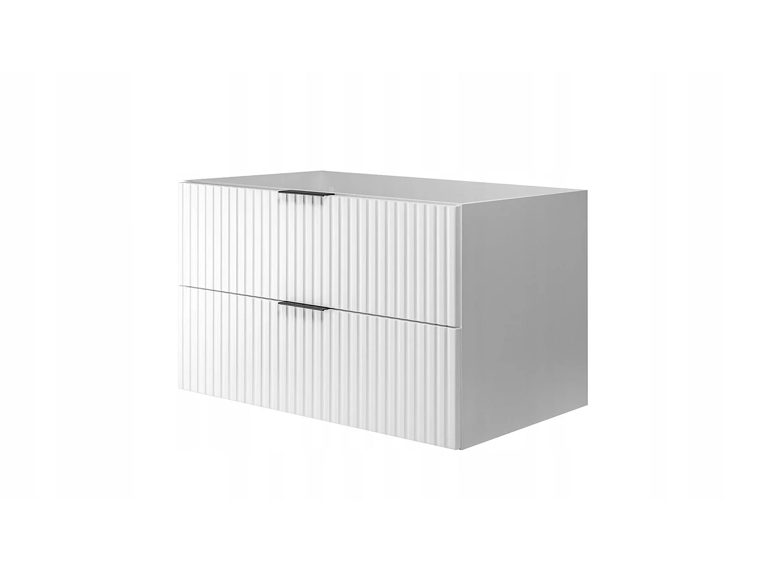 Waschbeckenunterschrank 120cm - Hängend - Geriffelt Weiß mit Platte - 3 Griffe – RODAN