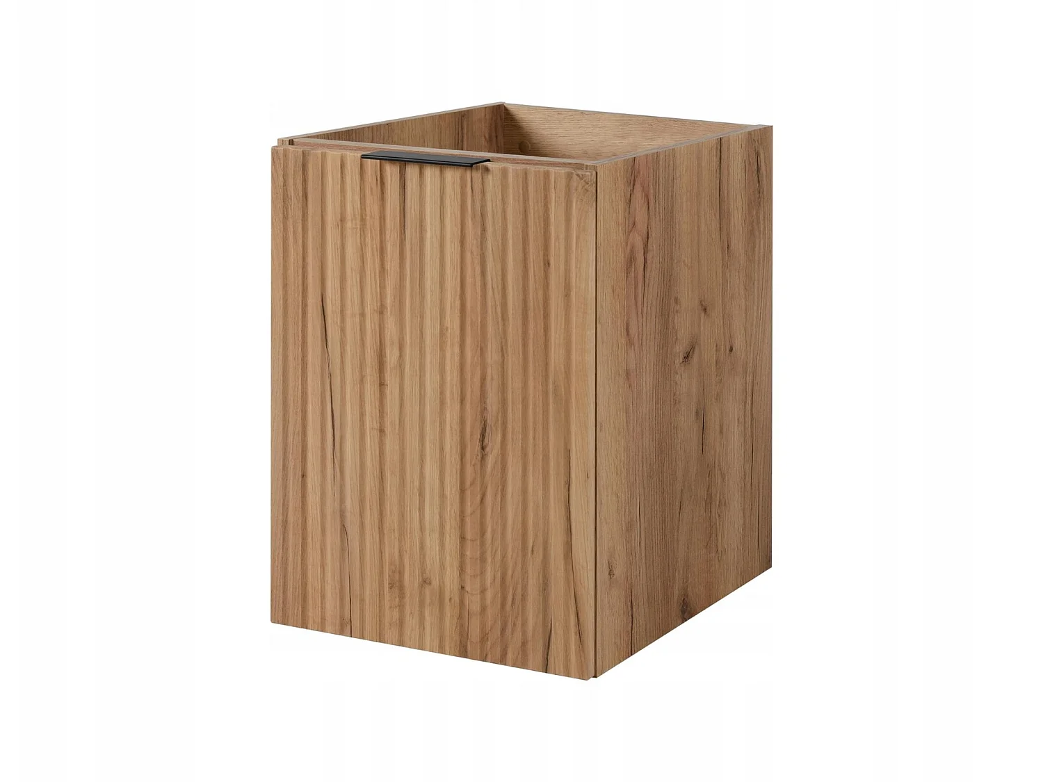 Waschbeckenunterschrank 120cm - Geriffelt Eiche - schwarze Platte & Regal – RODAN
