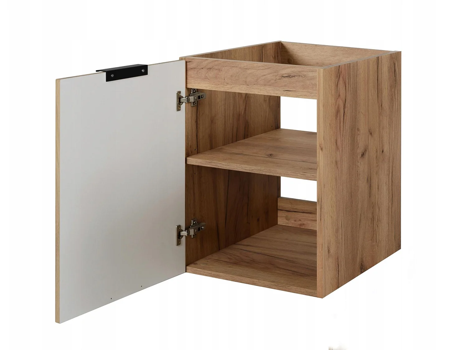 Waschbeckenunterschrank 120cm - Geriffelt Eiche - schwarze Platte & Regal – RODAN
