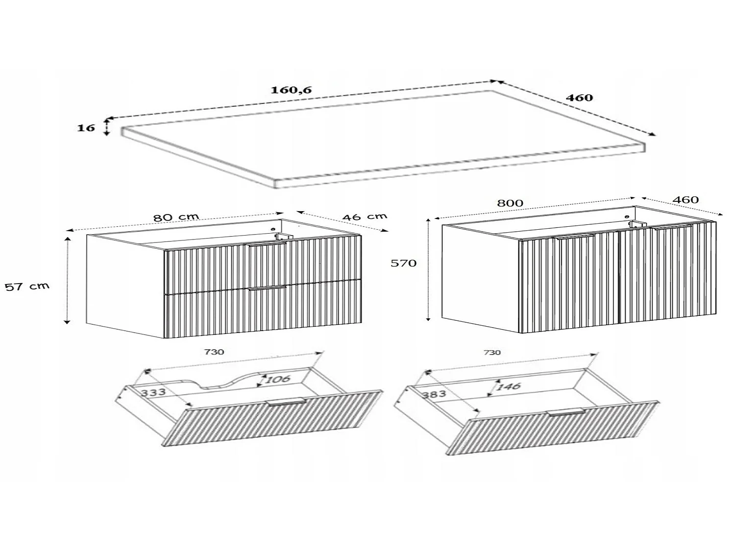 Rodan Meuble sous vasque 160cm - Suspendu - Strié Cachemire - plan brun - FLOW